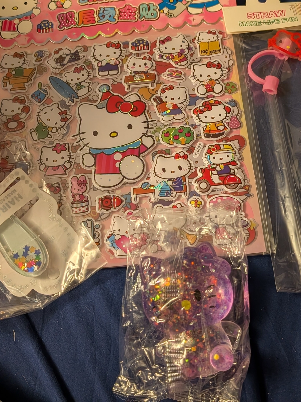 Hello Kitty Sticker Sheet + Glitter Bear Toy - Bundle